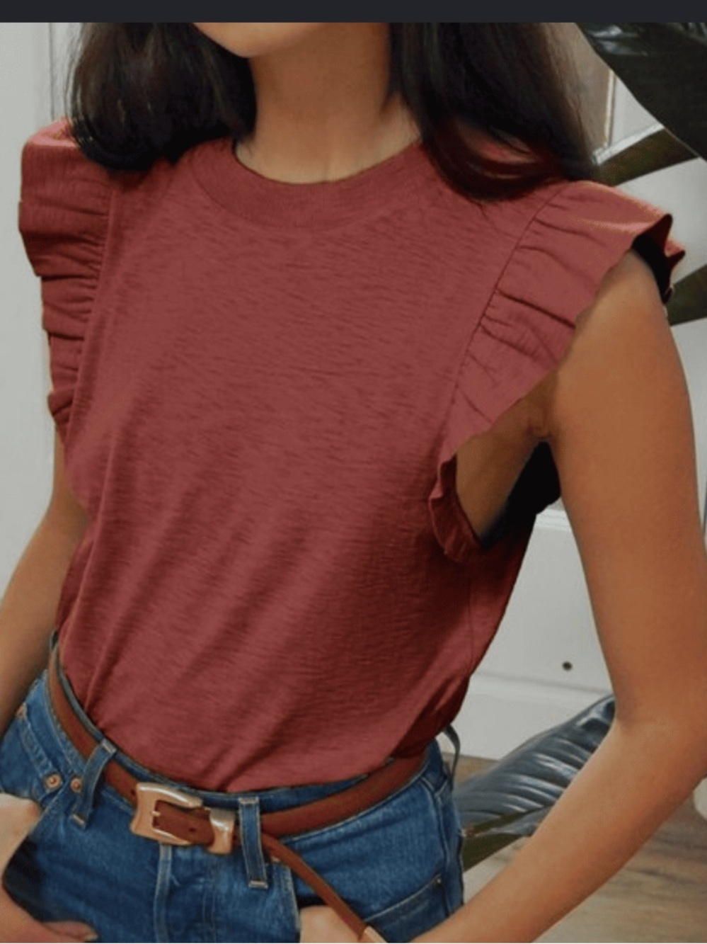 Nation LTD Ruffle Sleeve Tank - Brick